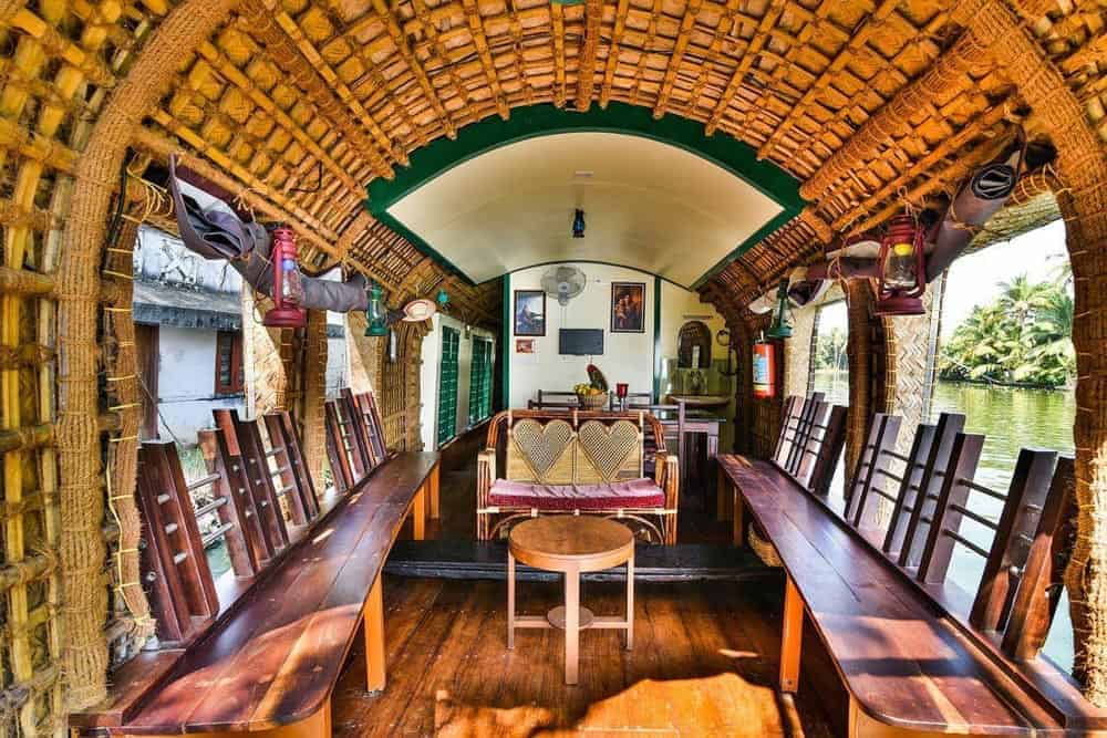 Inside of a boathouse in Kerala