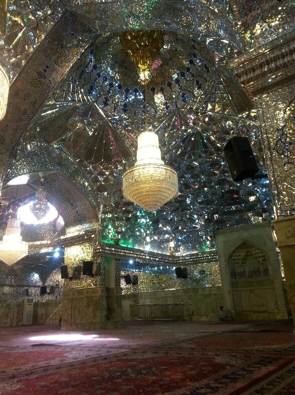 Glass-hall-in-Shahcheragh-mosque-Shiraz-Iran